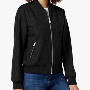 Levis Womens SZ M Wool Blend Black Ribbed Military Bomber Jacket Coat